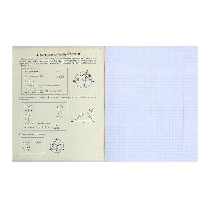 Тетрадь предметная Calligrata Тетрадь предметная Calligrata "Мрамор светлый", 48 листов в клетку Геометрия, со справочным материалом, обложка мелованный картон, УФ-лак, блок офсет