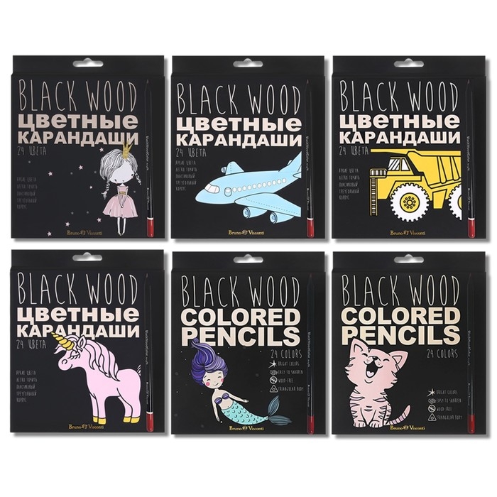 Карандаши 24 цвета BlackWoodColor, пластиковые, трёхгранные, МИКС Карандаши 24 цвета BlackWoodColor, пластиковые, трёхгранные, МИКС