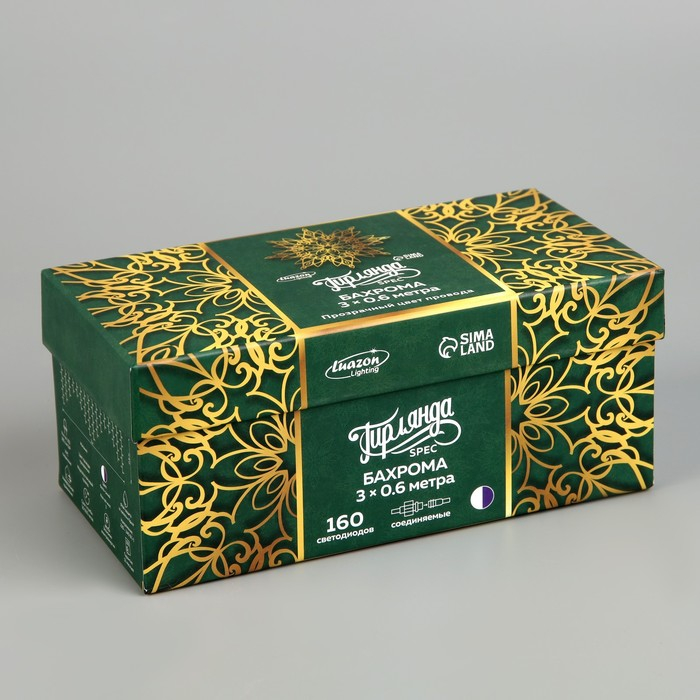 Гирлянда «Бахрома» 3 × 0.6 м, IP44, УМС, прозрачная нить, 160 LED, свечение бело-синее, мигание, 220 В Гирлянда «Бахрома» 3 × 0.6 м, IP44, УМС, прозрачная нить, 160 LED, свечение бело-синее, мигание, 220 В