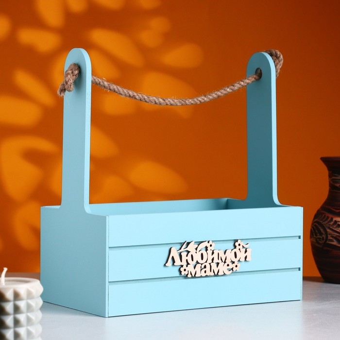 Ящик - кашпо деревянный 25х15х30  Ящик - кашпо деревянный 25х15х30 "Любимой Маме" Серо-голубой