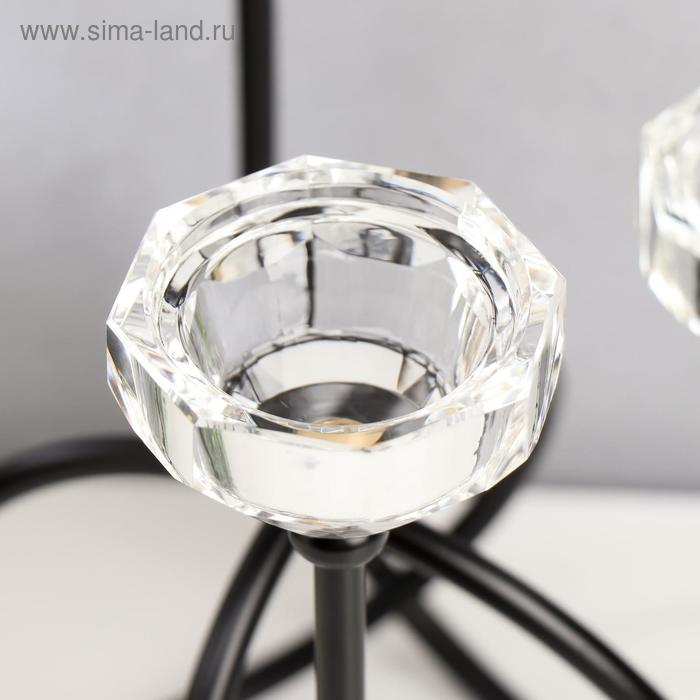 Подсвечник металл, стекло на 4 свечи Подсвечник металл, стекло на 4 свечи "Плавность" чёрный с золотом 36,5х16х15,5 см