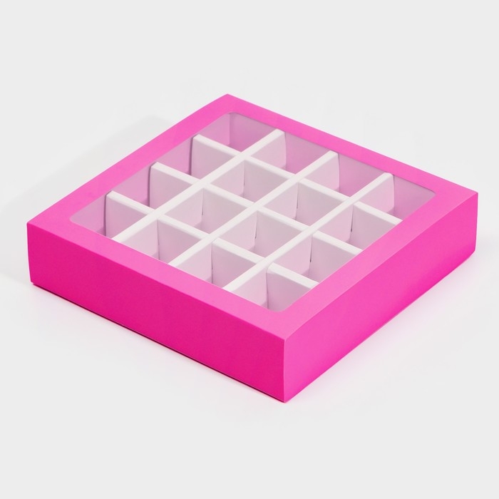 Коробка для конфет, кондитерская упаковка, 16 ячеек, «Фуксия» 17.7 х 17.7 х 3.8 см Коробка для конфет, кондитерская упаковка, 16 ячеек, «Фуксия» 17.7 х 17.7 х 3.8 см