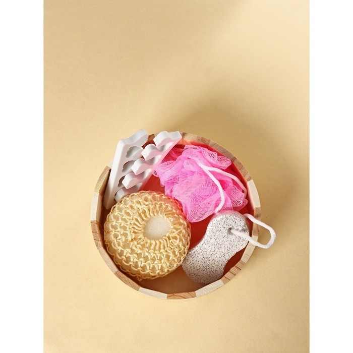 Набор банный Доляна, 4 предмета (мочалка, губка, разделитель для пальцев, пемза), цвет МИКС Набор банный Доляна, 4 предмета (мочалка, губка, разделитель для пальцев, пемза), цвет МИКС