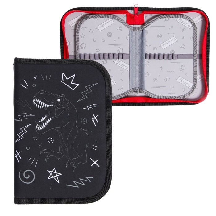 Пенал 3 секции, вкладка внутри, 140 х 210 х 40 мм, тканевый, Calligrata TOP Block Пенал 3 секции, вкладка внутри, 140 х 210 х 40 мм, тканевый, Calligrata TOP Block "Дино"