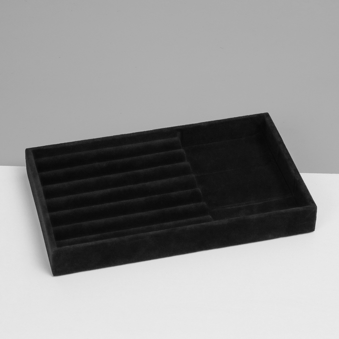 Подставка для украшения 3 ячейки и 7 полос для колец, флок, 21×12,3×2,5 см, цвет чёрный Подставка для украшения 3 ячейки и 7 полос для колец, флок, 21×12,3×2,5 см, цвет чёрный