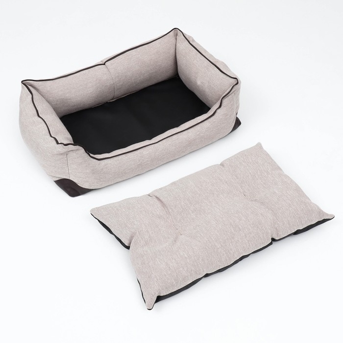 Лежак с подушкой и кантом  Лежак с подушкой и кантом "ФЬЮЖЕН-ЛАЙТ" №1, 55 х 40 х 18 см, рогожка, экокожа, синтепух, бежевый 101