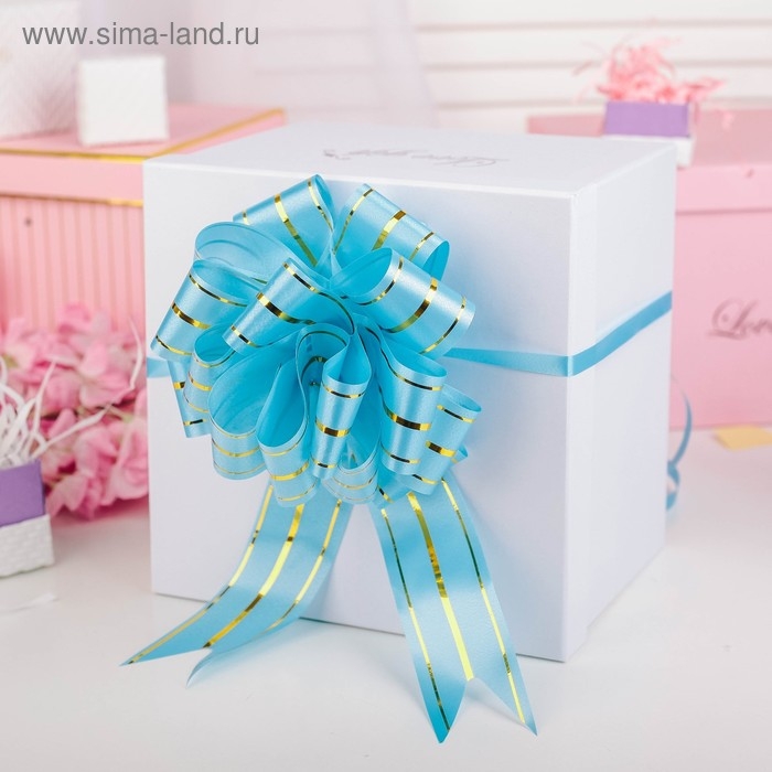 Бант - шар №4,5 голубой, три золотых полосы Бант - шар №4,5 голубой, три золотых полосы