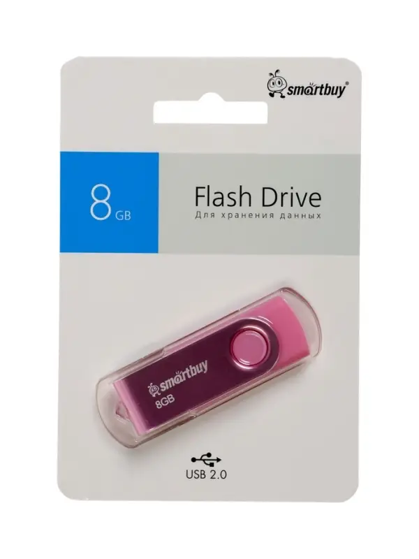 Флешка Smartbuy Twist, 8 Гб, USB 2.0, чтение до 25 Мб/с, запись до 15 Мб/с, розовая