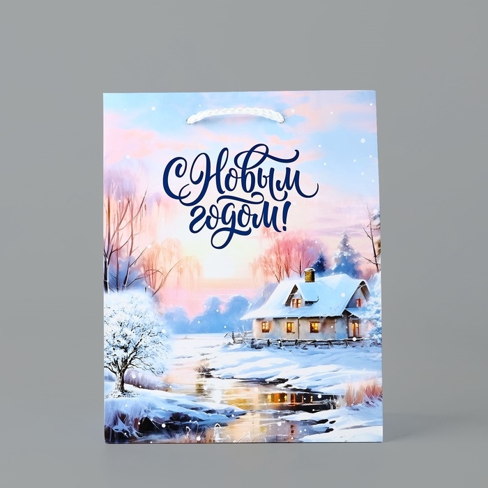 Пакет подарочный новогодний ламинированный «Зимняя деревня», MS 18 х 23 х 8 см, Новый год Пакет подарочный новогодний ламинированный «Зимняя деревня», MS 18 х 23 х 8 см, Новый год