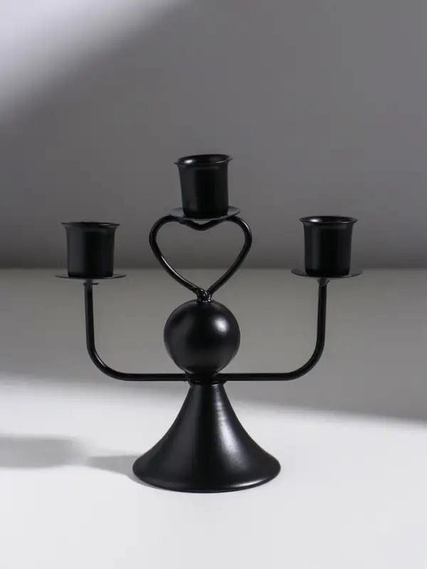 Подсвечник металл, дерево на 3 свечи  Подсвечник металл, дерево на 3 свечи "Сердечко" d=2,5 см чёрный 16,5х7х14 см
