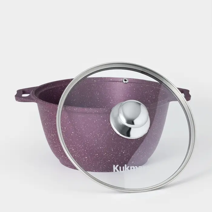 Кастрюля KUKMARA Trendy style, 3 л, d=22 см, со стеклянной крышкой, антипригарное покрытие, литой алюминий, фиолетовая