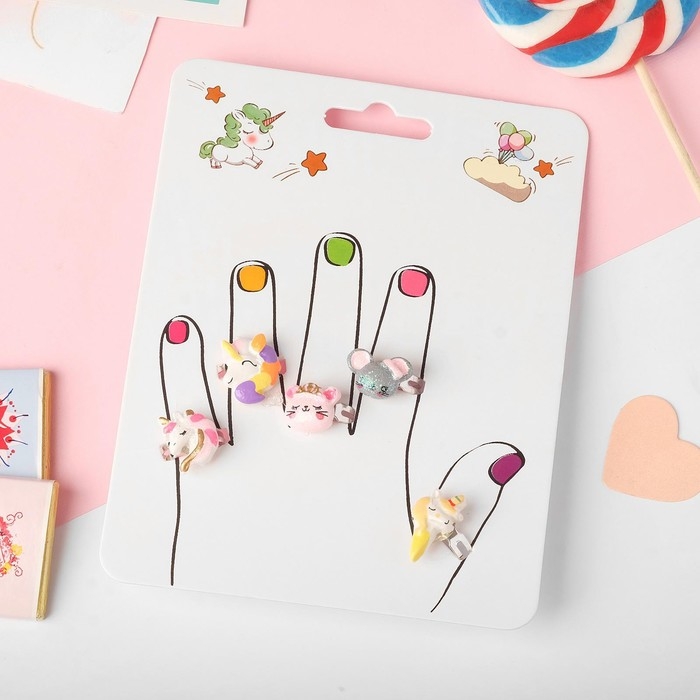 Набор детских колец «Пальчики» волшебство, 5 шт., форма МИКС, цветные, безразмерные Набор детских колец «Пальчики» волшебство, 5 шт., форма МИКС, цветные, безразмерные