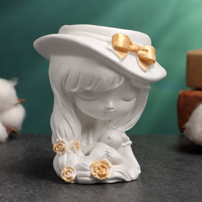 Подсвечник Подсвечник "Девочка в шляпе с зайкой" перламутровый, 8х8х9см