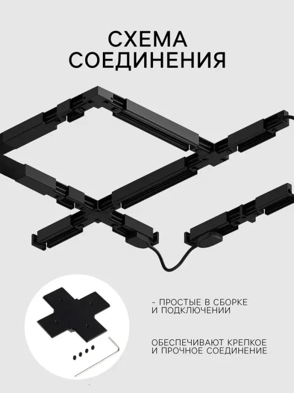 Коннектор крестообразный для шинопровода, серия Flat, чёрный