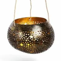 Подсвечник подвесной из кокоса, 14&times;14&times;10 см, чёрно-золотой