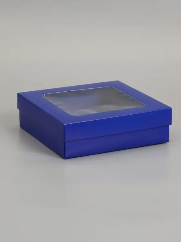 Коробка складная, крышка-дно, синяя, с окном 20 х 20 х 6 см