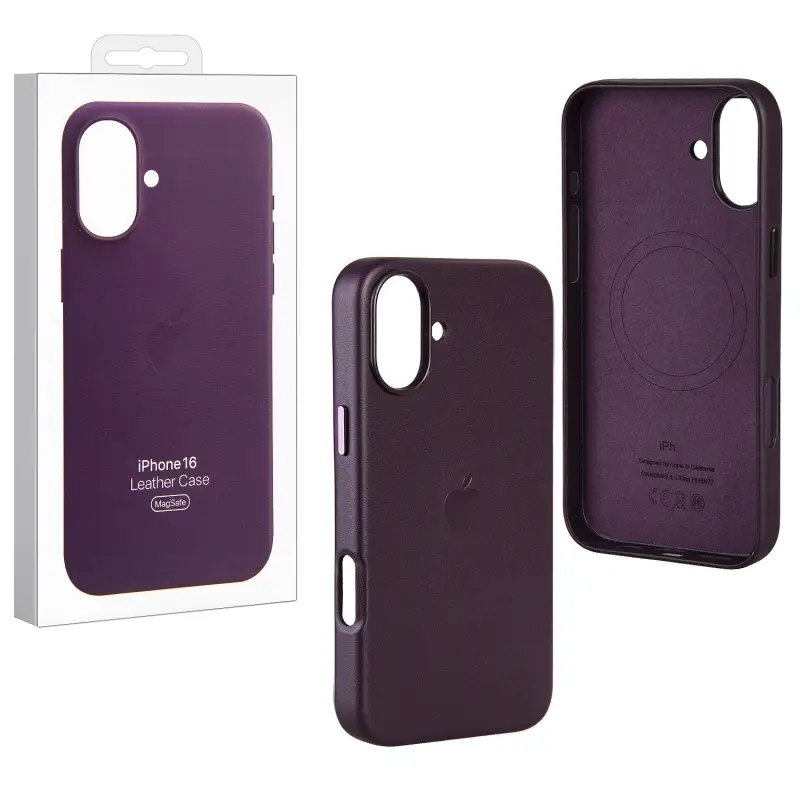 Чехол iPh 16 Leather Case 100% ORG (MagSafe) c LOGO Dark Purple