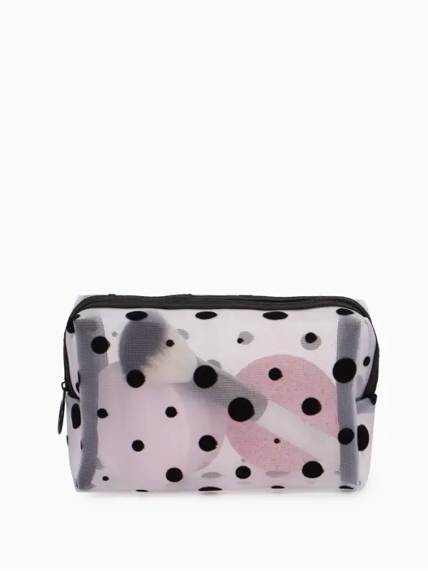 Косметичка дор Горох, сетка 18*7,5*10, отд на молнии, белый Косметичка дор Горох, сетка 18*7,5*10, отд на молнии, белый