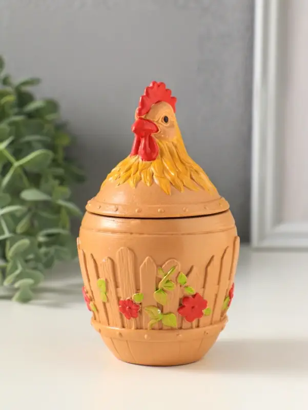 Шкатулка с крышкой для украшений &laquo;Петух&raquo;, 13&times;7 см, охра