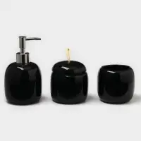 Набор аксессуаров для ванной комнаты SAVANNA Monro, 4 предмета, мыльница, дозатор для мыла 450 мл, стакан, баночка, чёрный