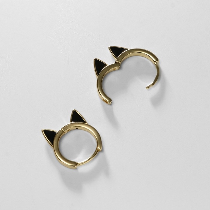 Серьги-кольца XUPING кошечка, цвет чёрный в золоте, d=1,6 см Серьги-кольца XUPING кошечка, цвет чёрный в золоте, d=1,6 см