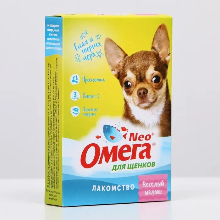 Лакомство для щенков Омега Neo+ С-М с пребиотиком &laquo;Веселый малыш&raquo;, 60 таблеток
