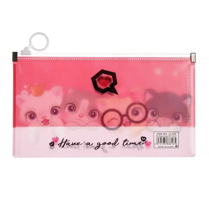 Папка-конверт на молнии формат А65, 180 мкр Папка-конверт на молнии формат А65, 180 мкр "Котики, Панды, Единороги", МИКС