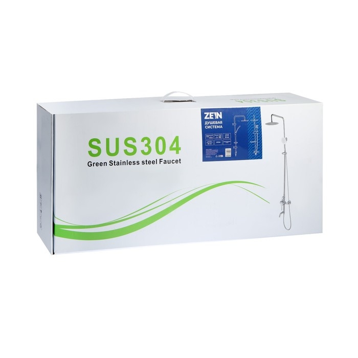 Душевая система ZEIN ZS-2, смеситель, тропическая и ручная лейка, нержавеющая сталь, сатин Душевая система ZEIN ZS-2, смеситель, тропическая и ручная лейка, нержавеющая сталь, сатин