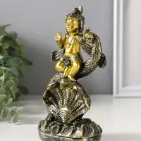 Сувенир полистоун "Богиня Кумари с ракушкой" золотая бронза 4,7х8,2х15,5 см