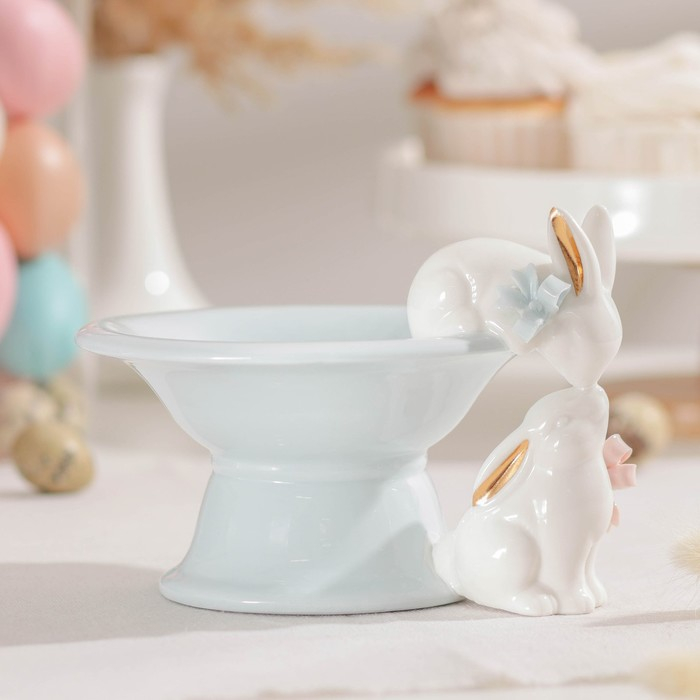 Конфетница керамическая «Зайка», 150 мл, 18×15,5×12 см, цвет голубой