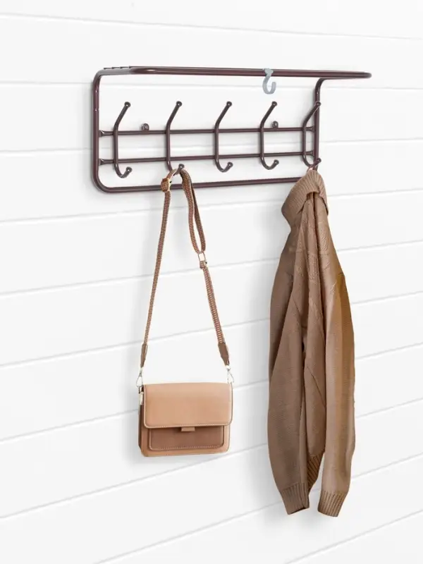 Вешалка настенная с полкой, 5 крючков, 60 см, коричневая