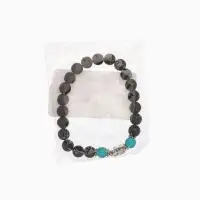 Браслет "Слоник" камень пирит, лава, длина 18 см, цв. чёрный, бирюзовый