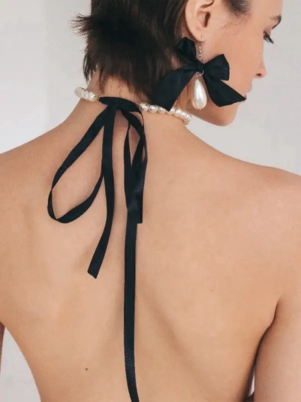 Бусы &laquo;Бантик&raquo;, жемчужины с завязкой, L= 40 см, черный, белый