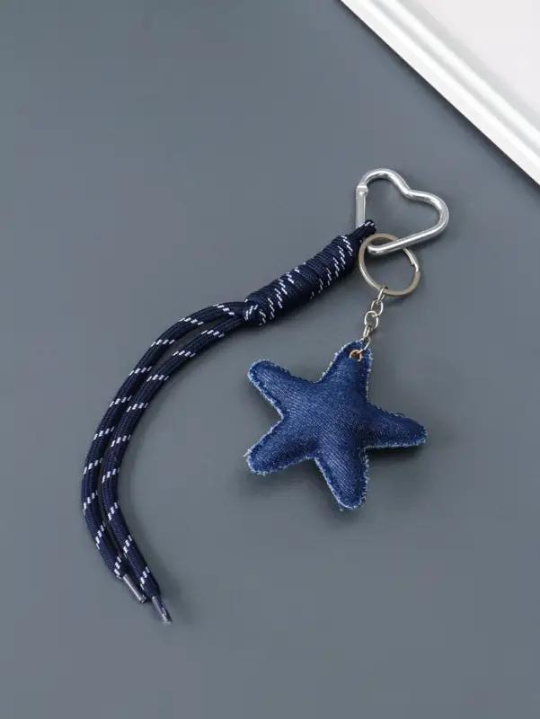 Брелок на карабине текстиль "Звезда" джинс, с узлом 21х7,7х2 см