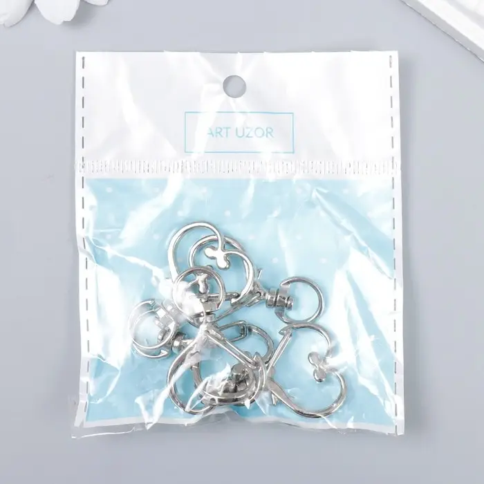 Карабин металл с кольцом "Сердце" серебро 3,4х2,4 см