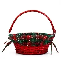 Корзина плетеная 32 х 32 х 14 см, ручка h=14 см красный НГ ткань