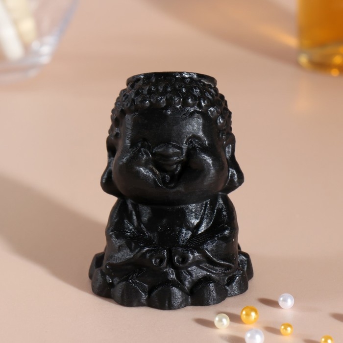 Подсвечник "Будда"  высота 7 см, d-2,4 см черный