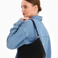 Сумка женская багет TEXTURA на молнии, 28&times;6&times;17 см, чёрная