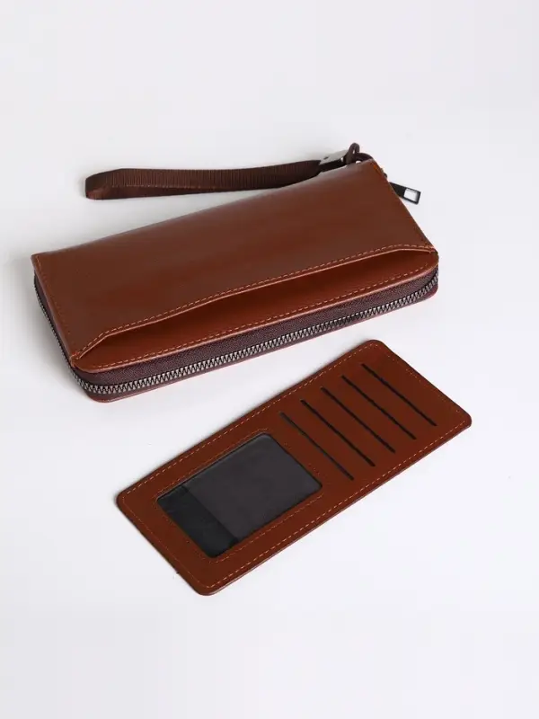 Портмоне-клатч мужской на молнии, с картхолдером, рыжее