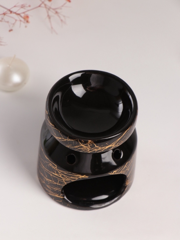 Аромалампа керамика Аромалампа керамика "Чёрный мрамор с золотыми трещинками" 9,8х9,8х11 см