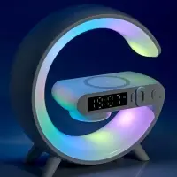 Портативная колонка - ночник G63, 15 Вт колонка, 15 W зарядка, 1800 мАч, подсветка, белая