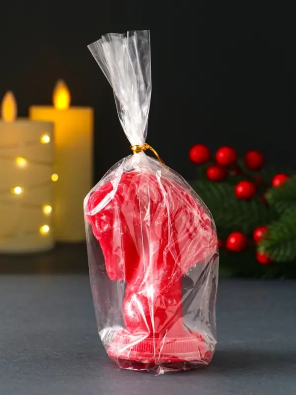 Свеча новогодняя "Конь" 9х6х5cм, ЛАК, красный