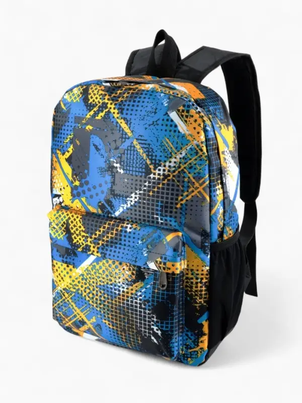 Рюкзак школьный на молнии, с карманом, с абстрактным принтом, однотонный, размер 29&times;12&times;42 см, голубой/жёлтый