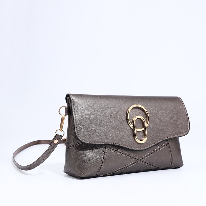 Сумка-клатч на магните, длинный ремень, цвет бронзовый Сумка-клатч на магните, длинный ремень, цвет бронзовый