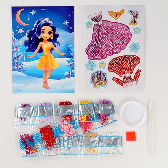 Новый год! Алмазная мозаика с частичным заполнением для детей. Наряди персонажа «Снежная красавица»