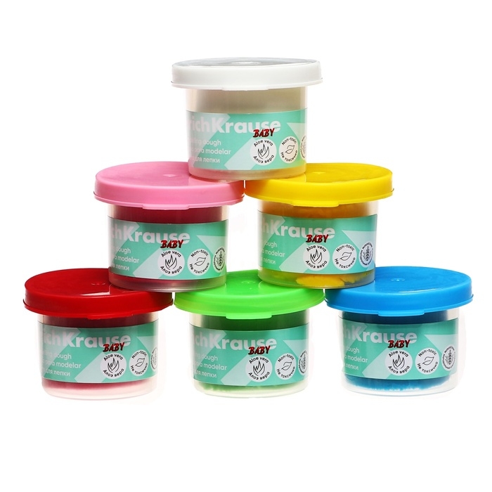 Тесто для лепки, 6 цветов по 35 г, ErichKrause  Тесто для лепки, 6 цветов по 35 г, ErichKrause "Baby", С Алоэ Вера, в коробке-рукаве