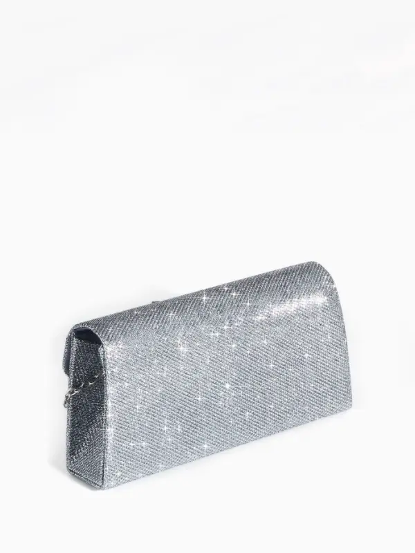 Сумка-клатч на магните, длинная цепь, цвет серебристый