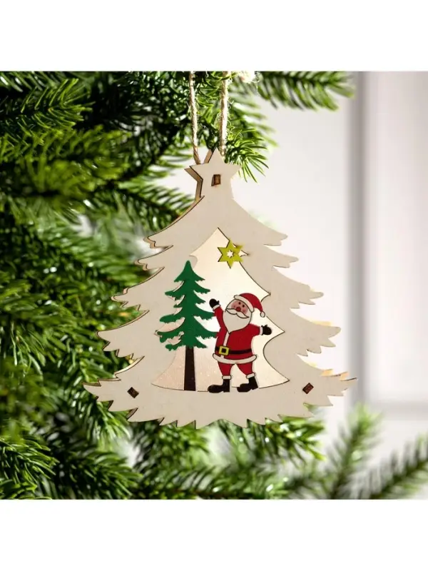 Ёлочная игрушка &laquo;Ёлочка с Дедом Морозом&raquo;, 12&times;11&times;2 см, от батареек, свечение тёплое белое