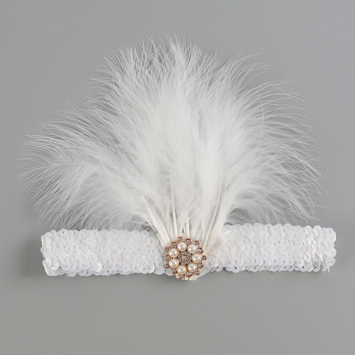 Повязка на голову с пером, цвет белый Повязка на голову с пером, цвет белый