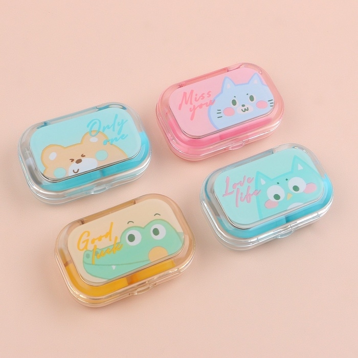 Набор для контактных линз, в футляре с зеркалом, 4 предмета, цвет МИКС Набор для контактных линз, в футляре с зеркалом, 4 предмета, цвет МИКС